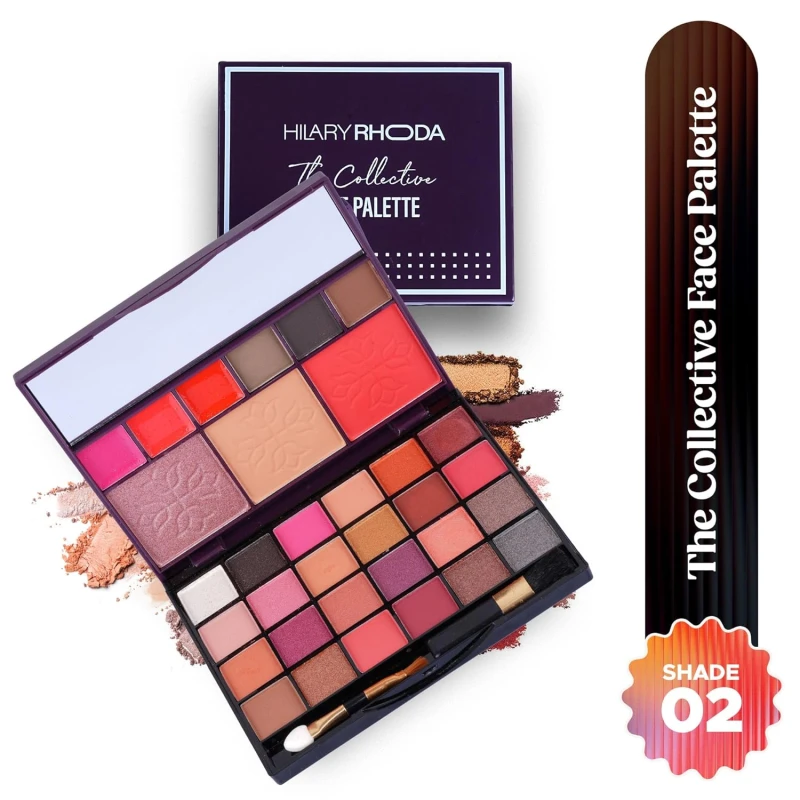Hilary Rhoda The Collective Face Palette,3 Cream Lip Glosses,3 Eyebrow Colours,Highlighter,Contour & Blush,24 Eyeshadow,Highly Pigmented Face Palette,Blends Easily,Makeup Kit For Women,55G (Multi-2) thumbnail 2